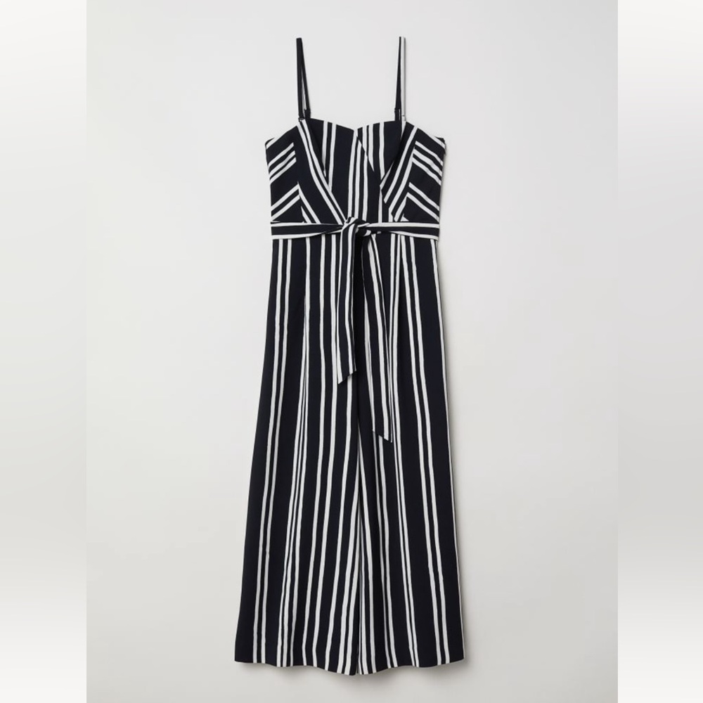 SOLD ❌ Black White Striped Strapless Jumpsuit - Picture 1 of 13